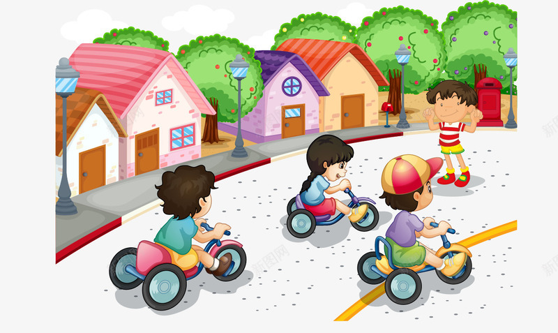 卡通儿童单车比赛街景png免抠素材_新图网 https://ixintu.com 儿童卡通 单车 卡通儿童单车比赛街景矢量素材 比赛 街景