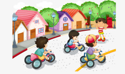 卡通儿童单车比赛街景素材