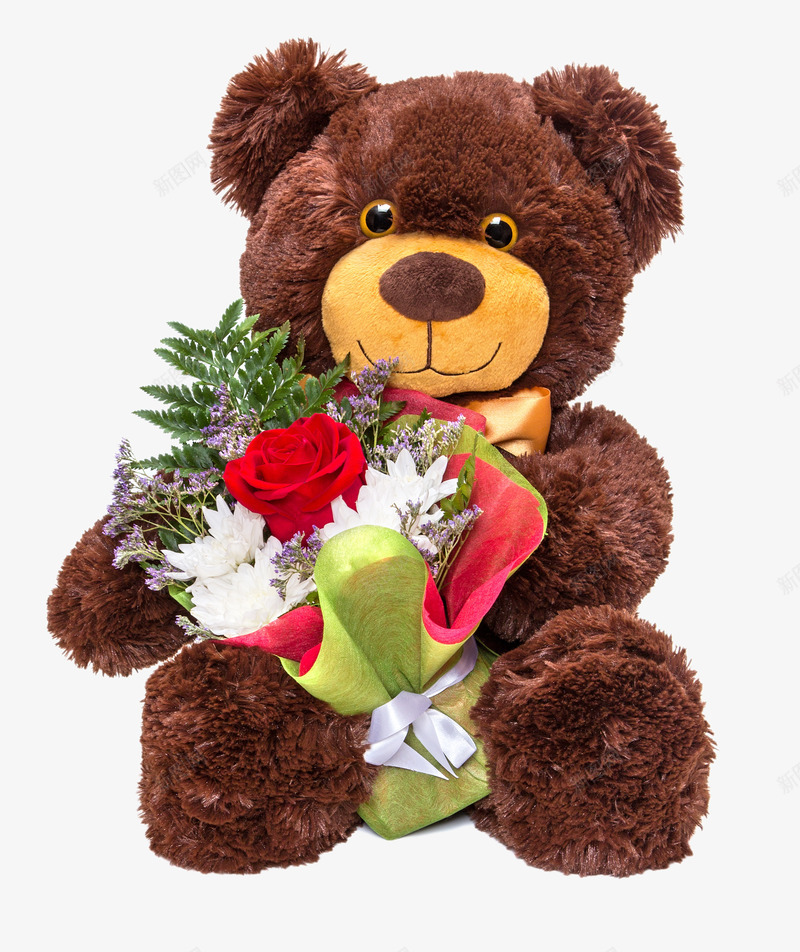 抱着鲜花的熊娃娃png免抠素材_新图网 https://ixintu.com 布娃娃 抱着鲜花的熊娃娃 泰迪熊 狗熊