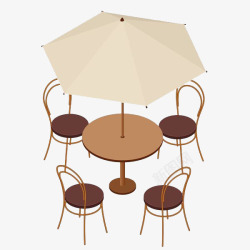 遮阳家具遮阳伞下面的圆桌与凳子高清图片