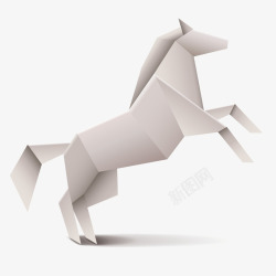 手绘白色折纸动物跳起来的马矢量图素材