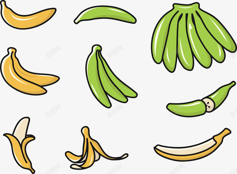 香蕉水果矢量图eps免抠素材_新图网 https://ixintu.com 水果 立体 绿色 香蕉 香蕉块 香蕉皮 黄色 矢量图