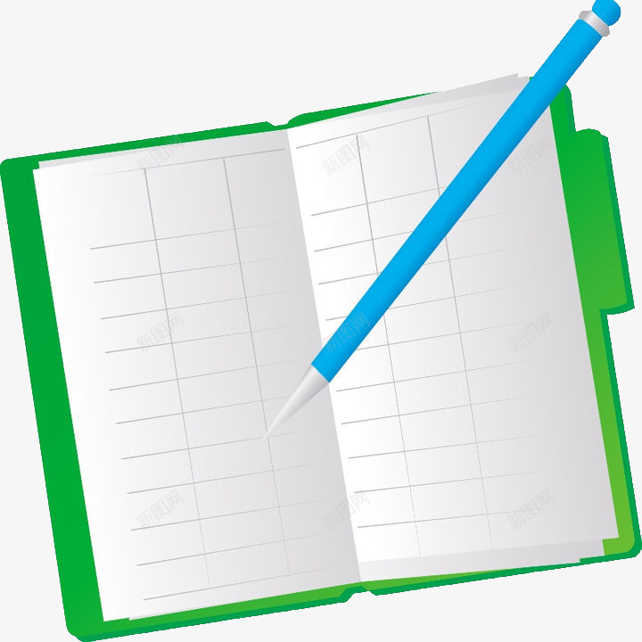 一个笔记本png免抠素材_新图网 https://ixintu.com 卡通 手绘 文体用品 文具 白色的 笔记本 绿色的 铅笔