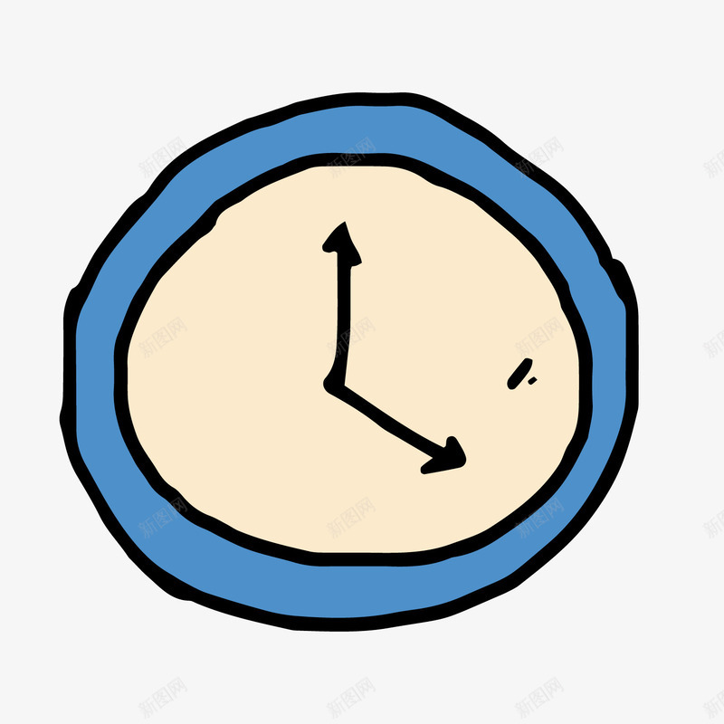 蓝色时间钟表png免抠素材_新图网 https://ixintu.com 刻度 圆形 手绘 指针 方向 时间 线稿 蓝色