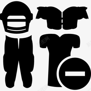 橄榄球运动员服装设备与减号图标图标