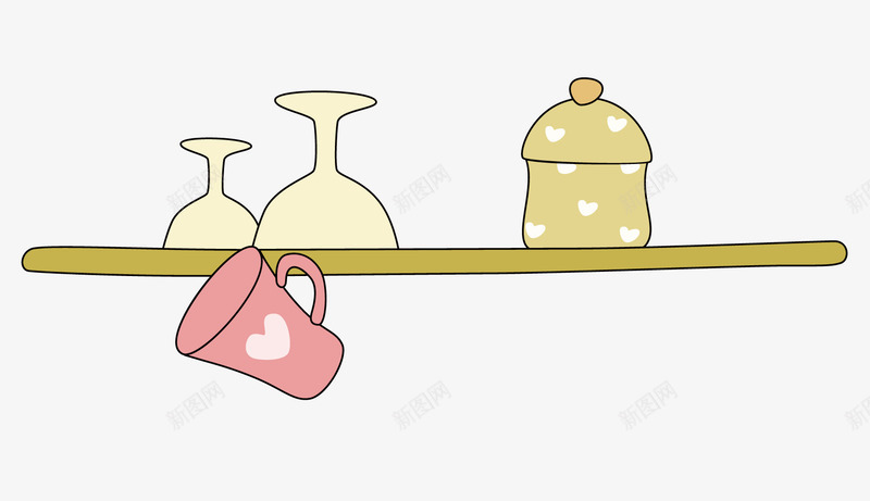 卡通置物架png免抠素材_新图网 https://ixintu.com 心形 杯子 矢量素材 置物架 酒杯