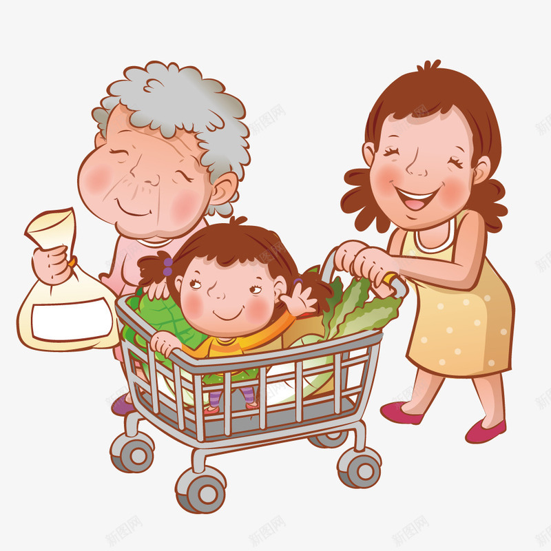 一家人在购物png免抠素材_新图网 https://ixintu.com 亲情 家人 家庭 手绘 插画 购物