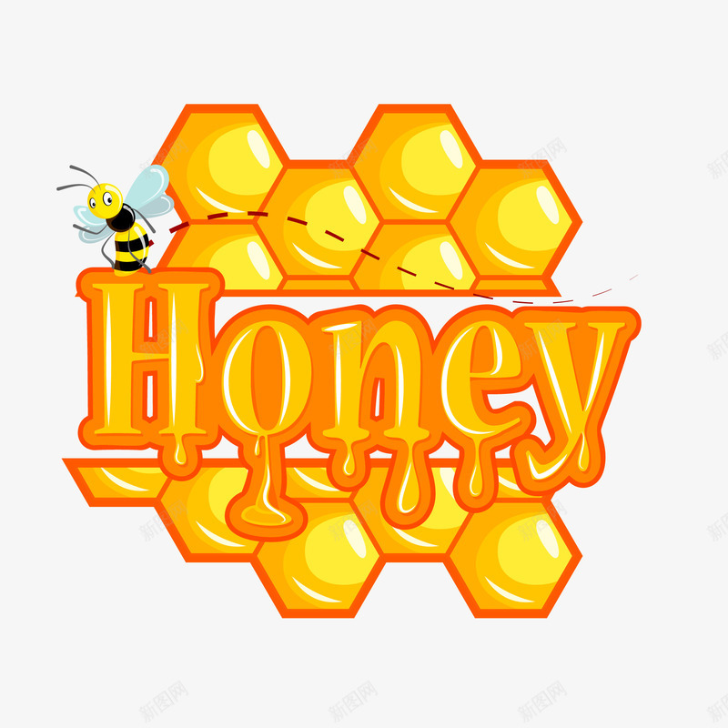 好吃的蜂蜜png免抠素材_新图网 https://ixintu.com 创意海报 宣传贴纸 昆虫 标签 蜂蜜 蜜蜂 黄色