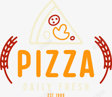 手绘披萨食物标签图标图标
