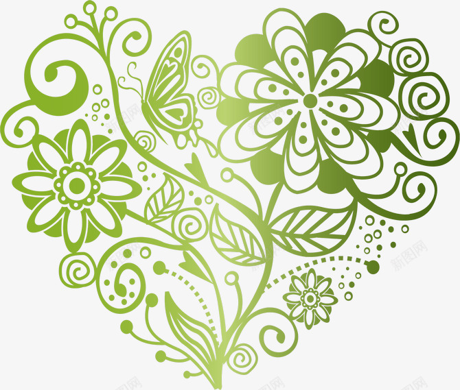 创意绿色花朵植物心形png免抠素材_新图网 https://ixintu.com 健康 线条 绿色植物 花朵创意 镂空装饰
