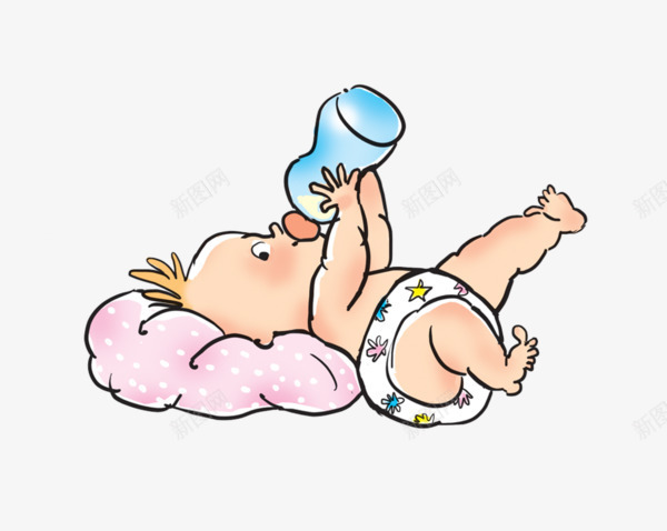 卡通躺着喝奶的娃娃png免抠素材_新图网 https://ixintu.com 卡通PNG 奶瓶 娃娃 躺着