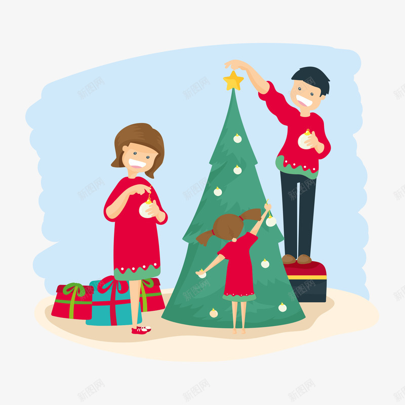 圣诞节家庭png免抠素材_新图网 https://ixintu.com 圣诞节家庭 装饰圣诞树