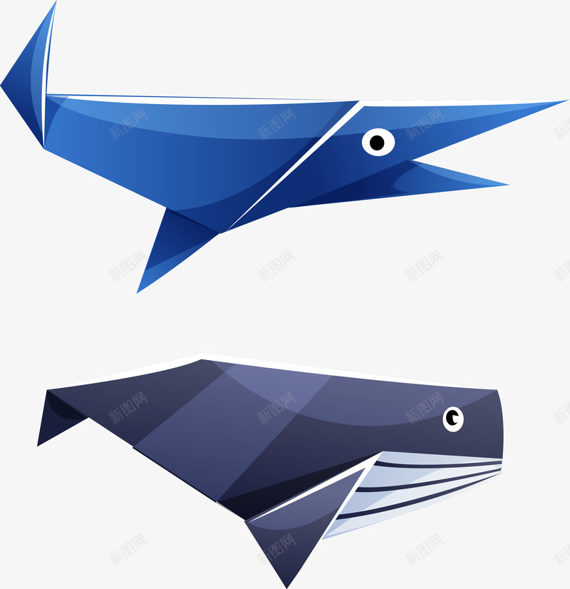 折纸鱼类矢量图ai免抠素材_新图网 https://ixintu.com 折纸 蓝色 鲸鱼 矢量图