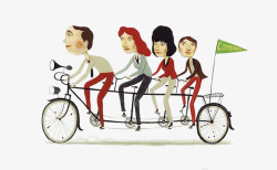 卡通一家人骑自行车素材