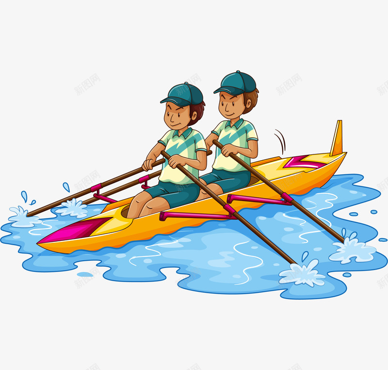 划船比赛卡通图案png免抠素材_新图网 https://ixintu.com 人物 划船 划船比赛 卡通 河水 船只 船桨