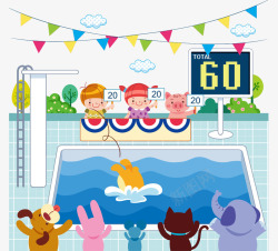 猪狗卡通手绘猪狗大象举行跳水比赛高清图片