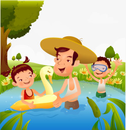 玩水的孩子家庭插画高清图片