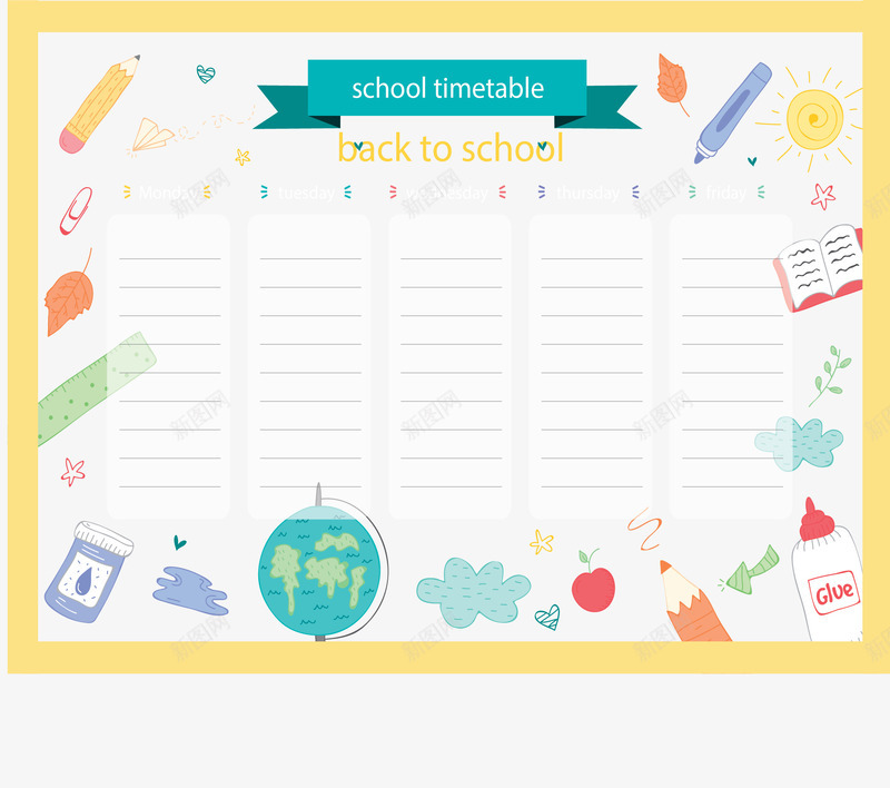 开学日卡通文具课表矢量图ai免抠素材_新图网 https://ixintu.com 卡通课表 开学 开学啦 开学日 矢量png 课表 矢量图