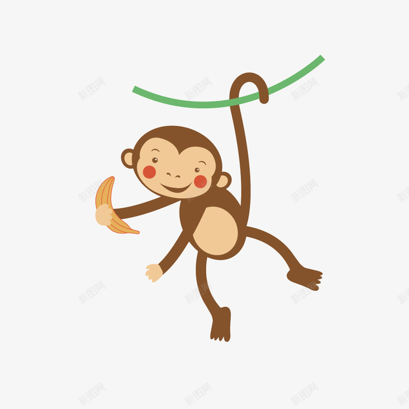 卡通猴子爬树png免抠素材_新图网 https://ixintu.com 免抠png 动物 卡通 猴子 猴子爬树 绿藤 香蕉