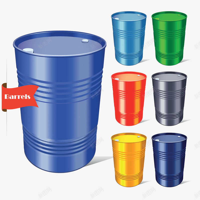 不同颜色的桶png免抠素材_新图网 https://ixintu.com 圆桶 桶 蓝色桶