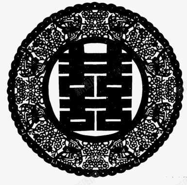 中国风双喜传统文化镂空剪纸图标图标