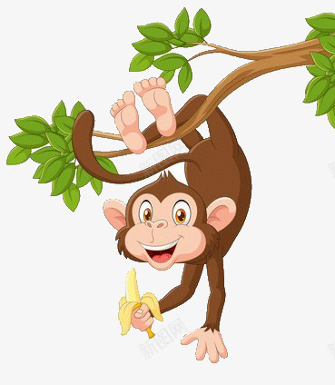 吊在树上的猴子png免抠素材_新图网 https://ixintu.com 绿色 赤脚 香蕉