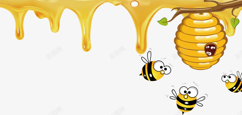 卡通蜜蜂和蜂蜜png免抠素材_新图网 https://ixintu.com 卡通 蜂蜜 蜜蜂 黄色