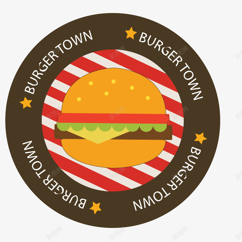 圆形的汉堡标签矢量图ai免抠素材_新图网 https://ixintu.com 圆形 快餐 标签设计 汉堡 贴纸设计 食物 矢量图