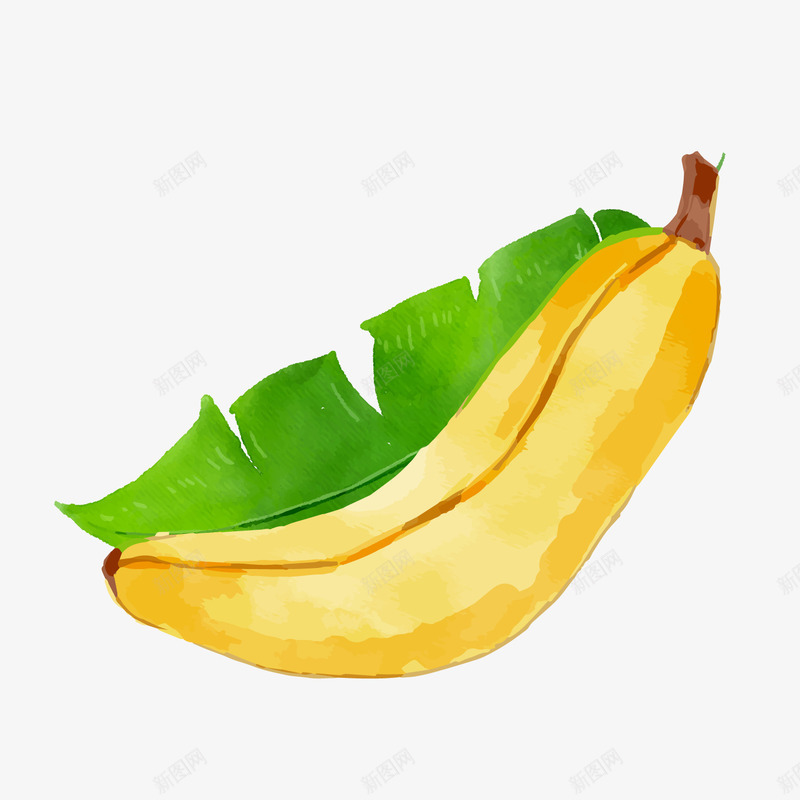 卡通黄色香蕉png免抠素材_新图网 https://ixintu.com 卡通水果 卡通香蕉 绿色叶子 黄色香蕉