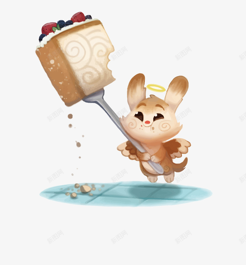 吃蛋糕的小天使png免抠素材_新图网 https://ixintu.com 卡通 可爱 天使 蛋糕