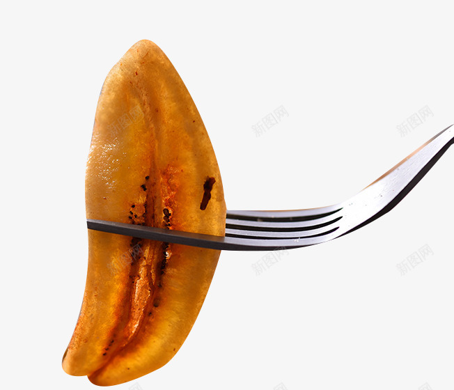 叉子上的香蕉片png免抠素材_新图网 https://ixintu.com 不锈钢叉子 叉子与香蕉片 叉起的香蕉干 香蕉干