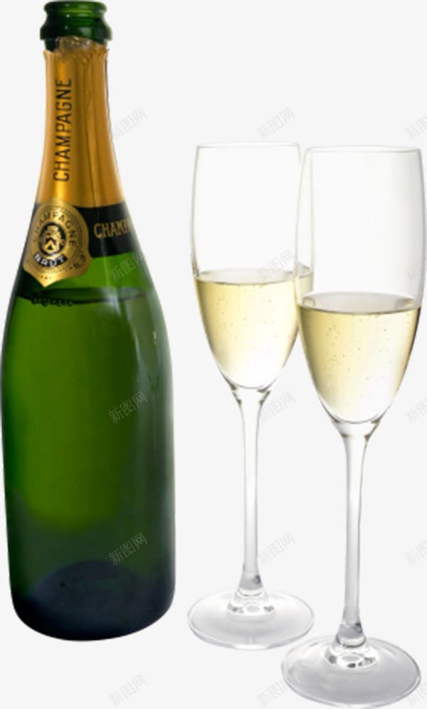 香槟酒杯png免抠素材_新图网 https://ixintu.com 产品实物 玻璃瓶子 绿瓶子 香槟 高脚杯