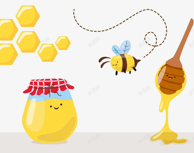 卡通有机蜂蜜和蜜蜂png免抠素材_新图网 https://ixintu.com 有机蜂蜜 糖浆 糖罐 蜂蜜 蜜蜂 食物