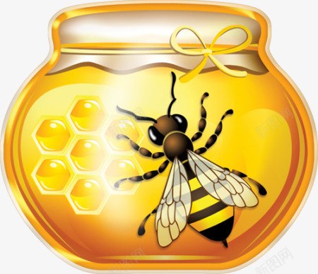 蜂蜜png免抠素材_新图网 https://ixintu.com 搅蜜棒 蜂蜜罐 蜜蜂 金色 黄色