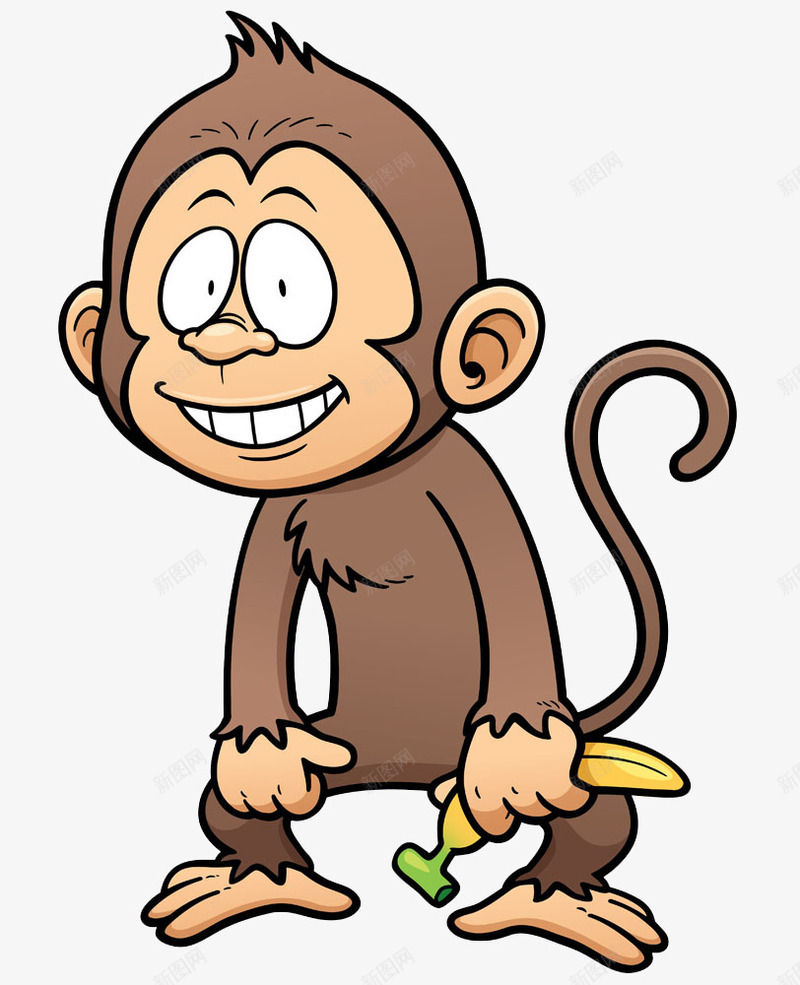 拿着香蕉的卡通猴子png免抠素材_新图网 https://ixintu.com 卡通 可爱 可爱的猴子 微笑的猴子 手绘 棕色 猴子 香蕉
