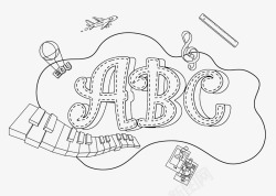 ABC创意线稿卡通插画素材