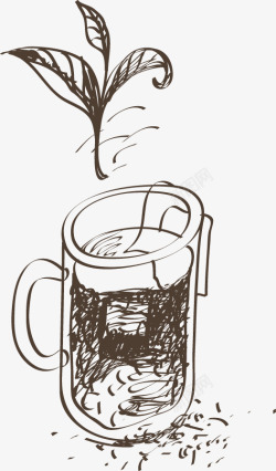 手绘复古咖啡壶线稿矢量图素材