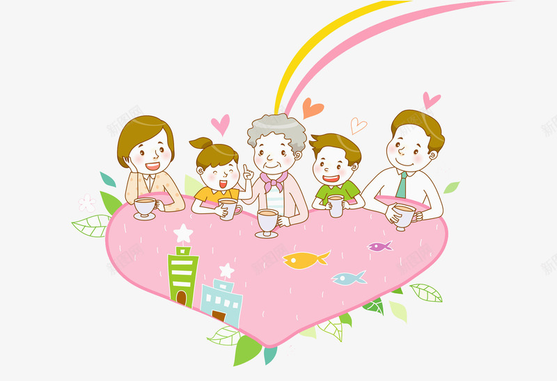 家庭聚餐png免抠素材_新图网 https://ixintu.com 卡通人物 卡通手绘 家庭聚餐 水彩画 肖像画 装饰图案