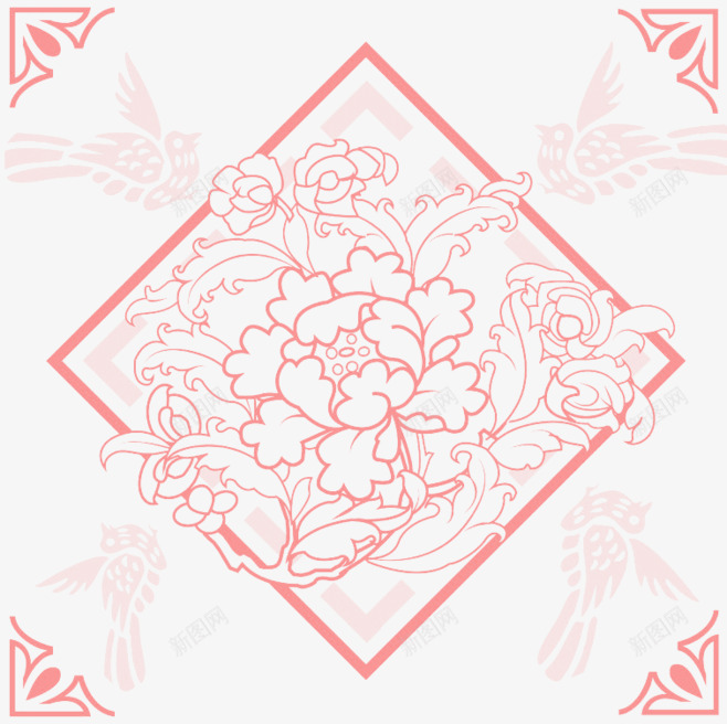 复古红色花纹贴纸png免抠素材_新图网 https://ixintu.com 复古 红色 花纹