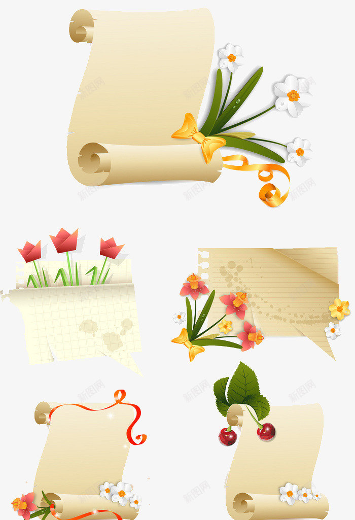 花卉纸质标签png免抠素材_新图网 https://ixintu.com 标签 纸质 鲜艳的花卉