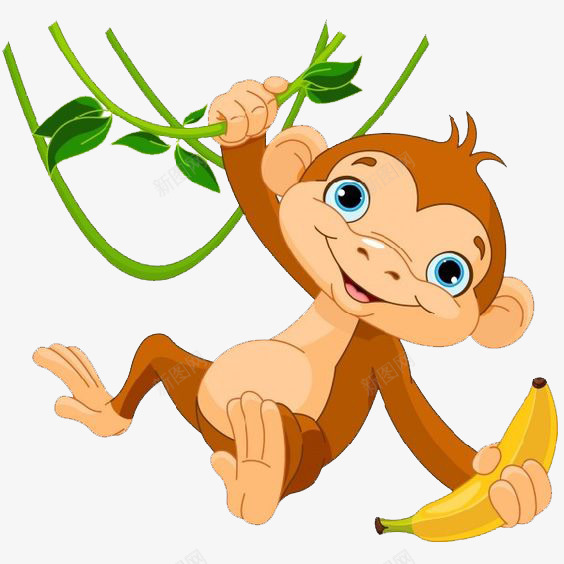 卡通拿香蕉的猴子png免抠素材_新图网 https://ixintu.com Q版拿香蕉的猴子 可爱的猴子 手绘拿香蕉的猴子 抓藤条的猴子