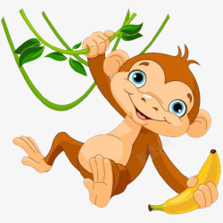 卡通拿香蕉的猴子素材