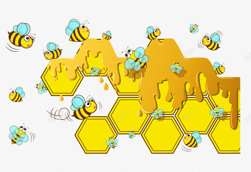 卡通手绘黄色蜂巢蜂蜜小蜜蜂png免抠素材_新图网 https://ixintu.com 卡通的动物 小蜜蜂 手绘的蜜蜂 黄色 黄色的蜂巢 黄色的蜂蜜
