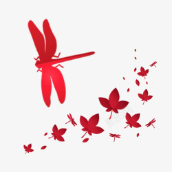 红色树叶与蜻蜓图案素材