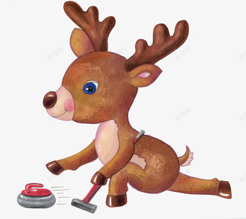冰壶运动和小麋鹿png免抠素材_新图网 https://ixintu.com 冰壶 冰壶运动 动作 动物 卡通 小麋鹿 比赛