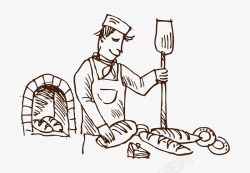 手绘的面包师手绘面包烘焙师线稿图高清图片