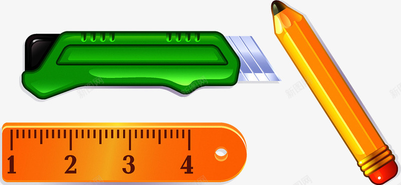 办公文具矢量图ai免抠素材_新图网 https://ixintu.com 办公 尺子 文具 裁纸刀 铅笔 矢量图