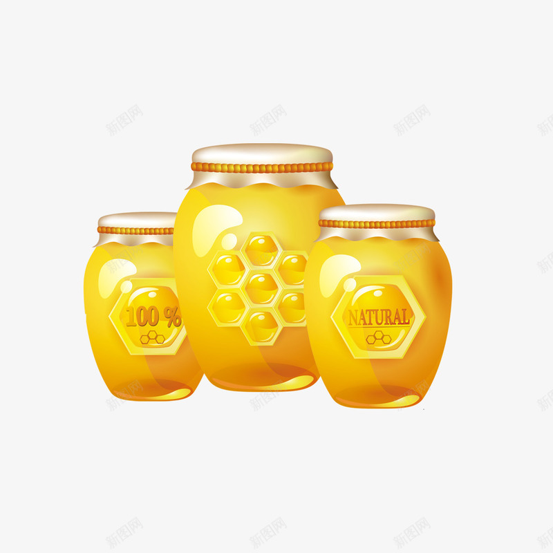 三罐蜂蜜png免抠素材_新图网 https://ixintu.com 养生 天然 蜂胶 蜂蜜