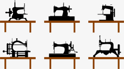 手绘缝纫机桌上的缝纫机矢量图高清图片