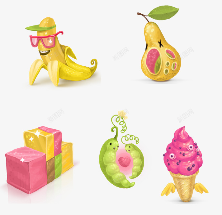 卡通可爱的水果香蕉梨冰淇淋png免抠素材_新图网 https://ixintu.com 冰淇淋 卡通 可爱 梨 水果 香蕉